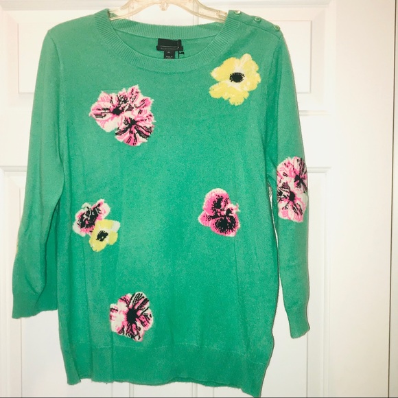 J Crew Italian Cashmere Green Floral 